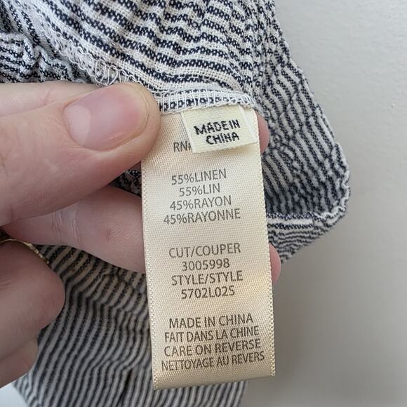 Max Studio Black White Striped Linen Blend Barrel Leg Cropped Pants Size Medium - Picture 4 of 8